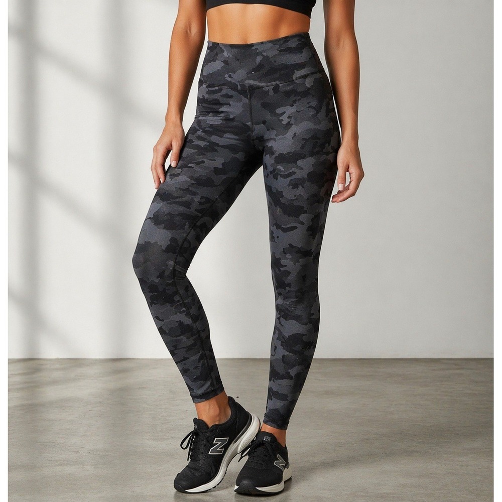 Yogalicious Lux Leggings Womens M Gray Camo Print High Waist 7/8 Ankle Workout